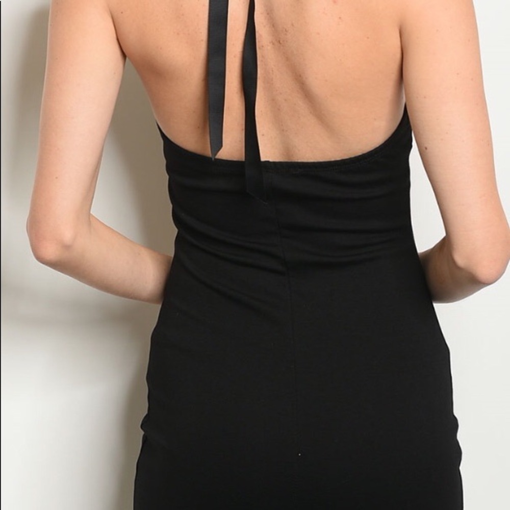 BLACK PEARL DETAIL HALTER MIDI DRESS - Picture 5 of 8